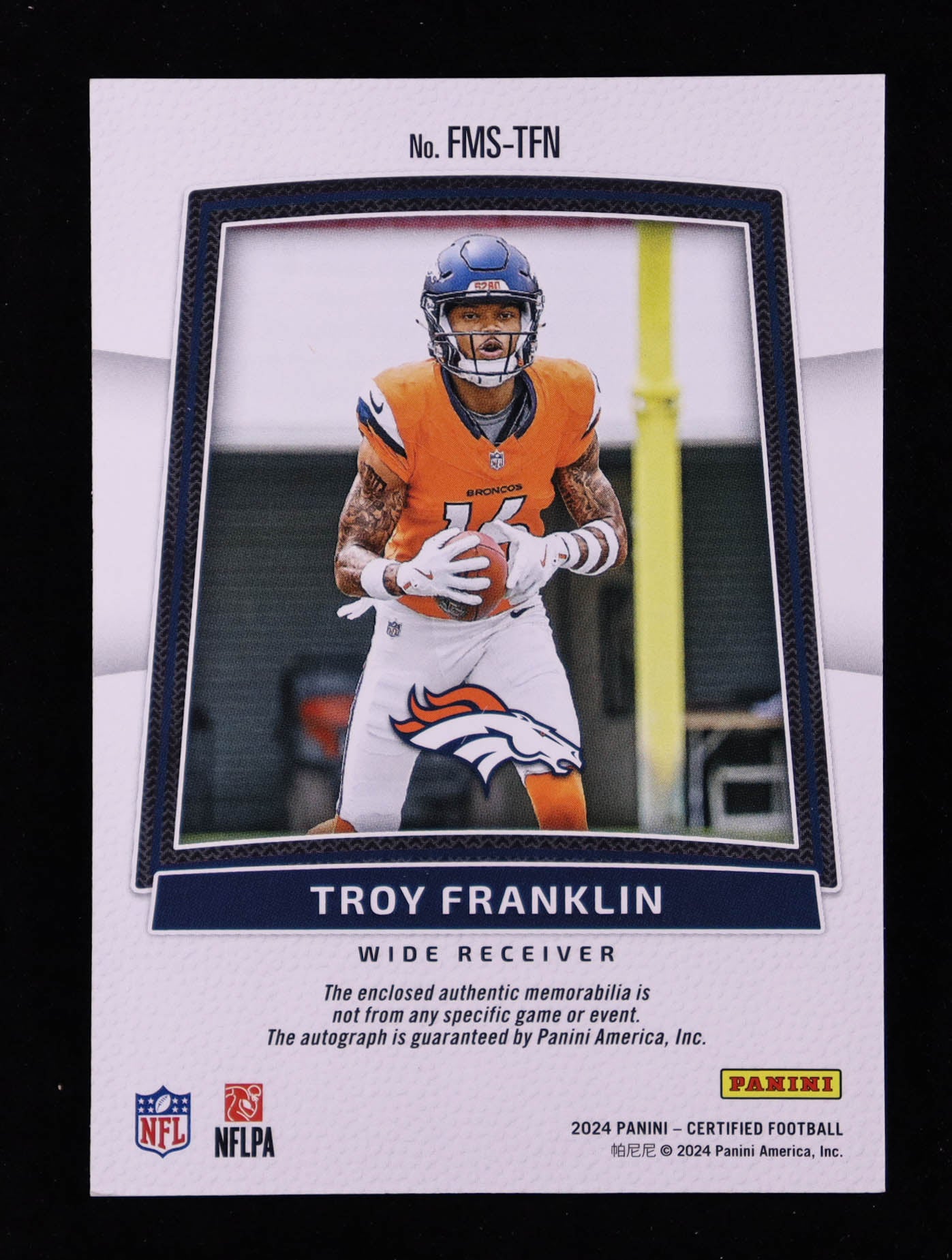 Troy Franklin – 2024 Panini Certified - Freshman Fabric Mirror Signatures Bronze #12 – Rookie Patch Auto (RPA) - Serial #299/349