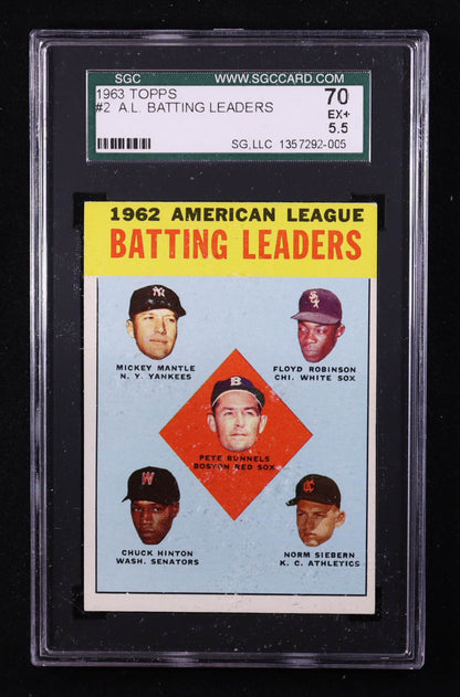 1963 Topps #2 – AL Batting Leaders - Pete Runnels • Mickey Mantle • Floyd Robinson • Norm Siebern • Chuck Hinton - SGC 5.5 (VG EX+)