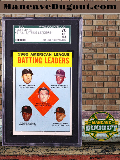 1963 Topps #2 – AL Batting Leaders - Pete Runnels • Mickey Mantle • Floyd Robinson • Norm Siebern • Chuck Hinton - SGC 5.5 (VG EX+)