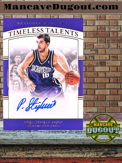 Peja Stojaković — 2019 20 Panini National Treasures - Timeless Talents Signatures — Bronze #5 -Serial Numbered 03/25 - On Card Autograph