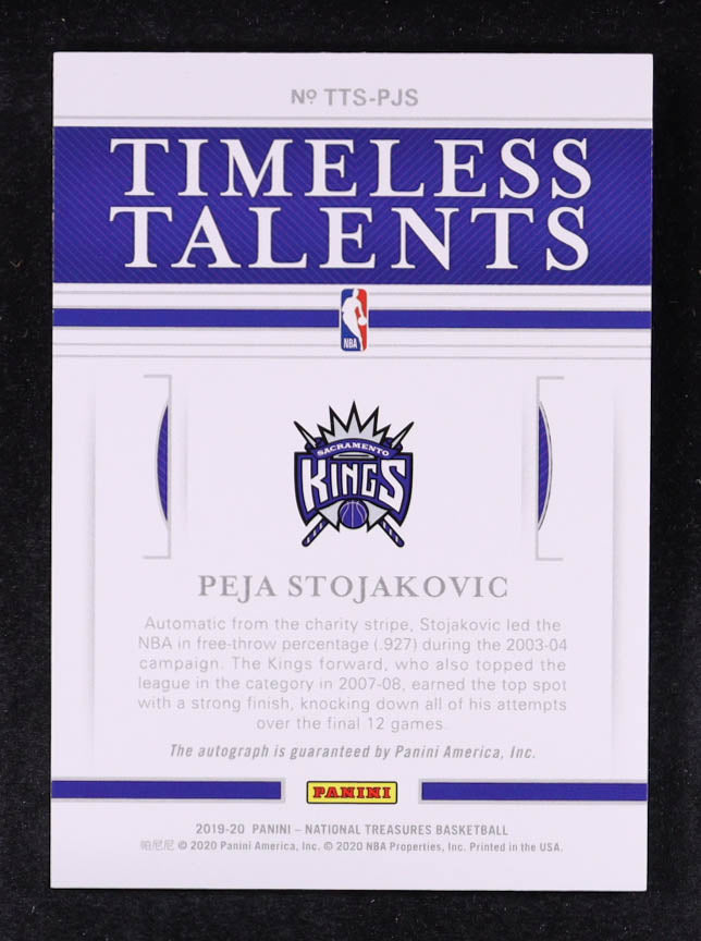 Peja Stojaković — 2019 20 Panini National Treasures - Timeless Talents Signatures — Bronze #5 -Serial Numbered 03/25 - On Card Autograph