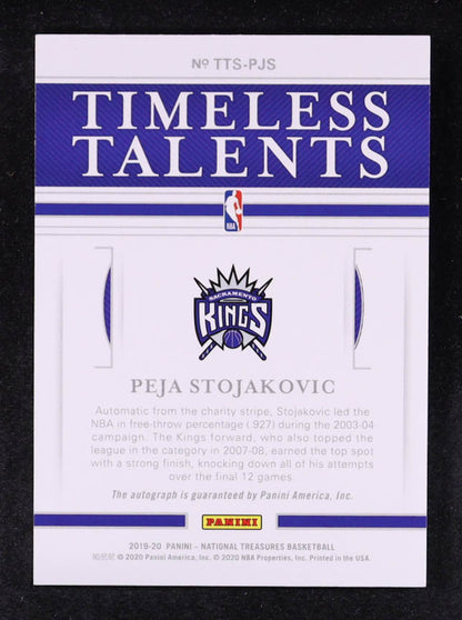 Peja Stojaković — 2019 20 Panini National Treasures - Timeless Talents Signatures — Bronze #5 -Serial Numbered 03/25 - On Card Autograph