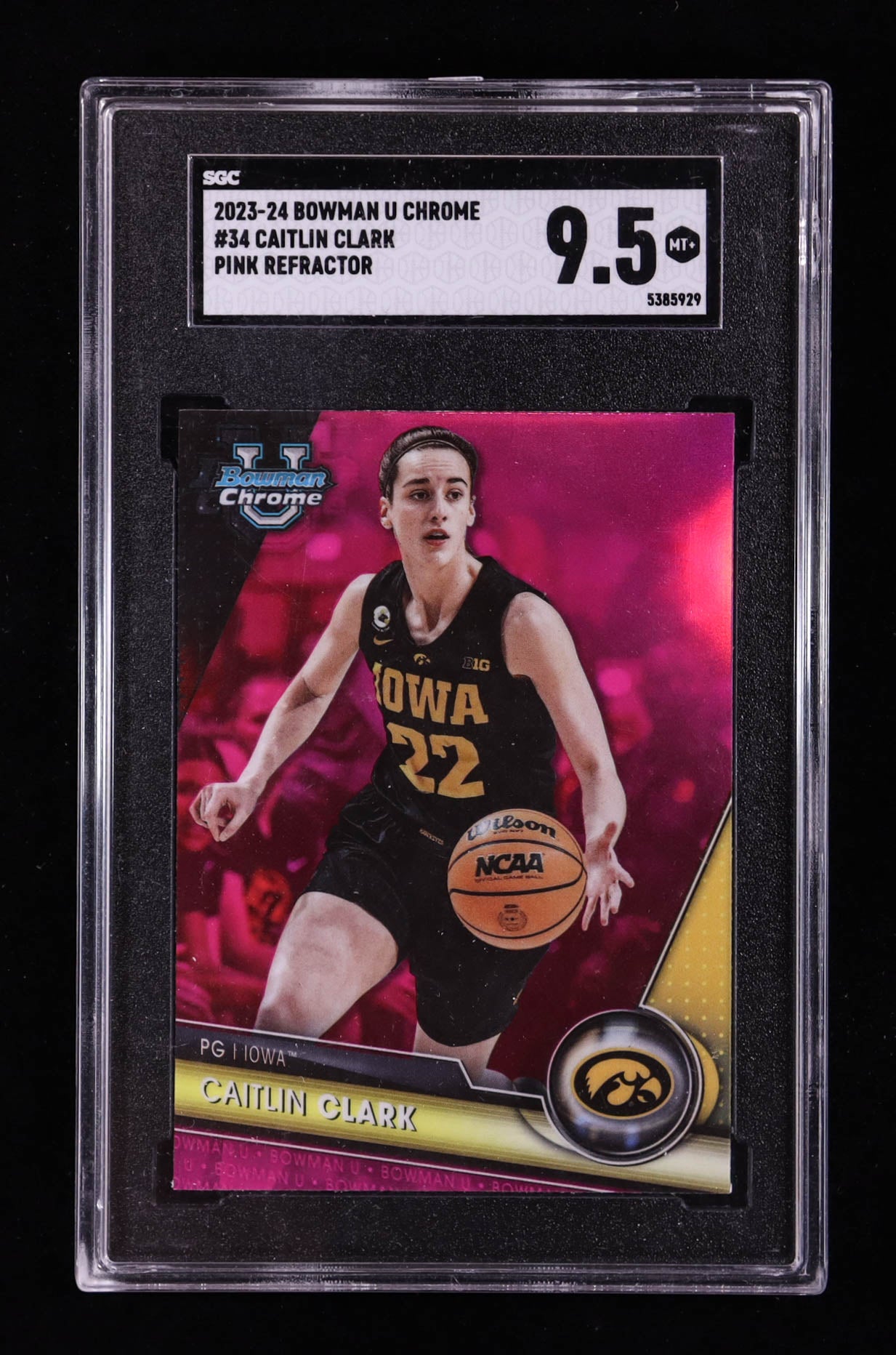Caitlin Clark 2023 24 Bowman Chrome University - Pink Refractors #34 — Rookie Card - SGC 9.5 Gem Mint