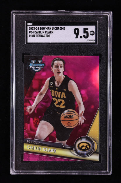 Caitlin Clark 2023 24 Bowman Chrome University - Pink Refractors #34 — Rookie Card - SGC 9.5 Gem Mint