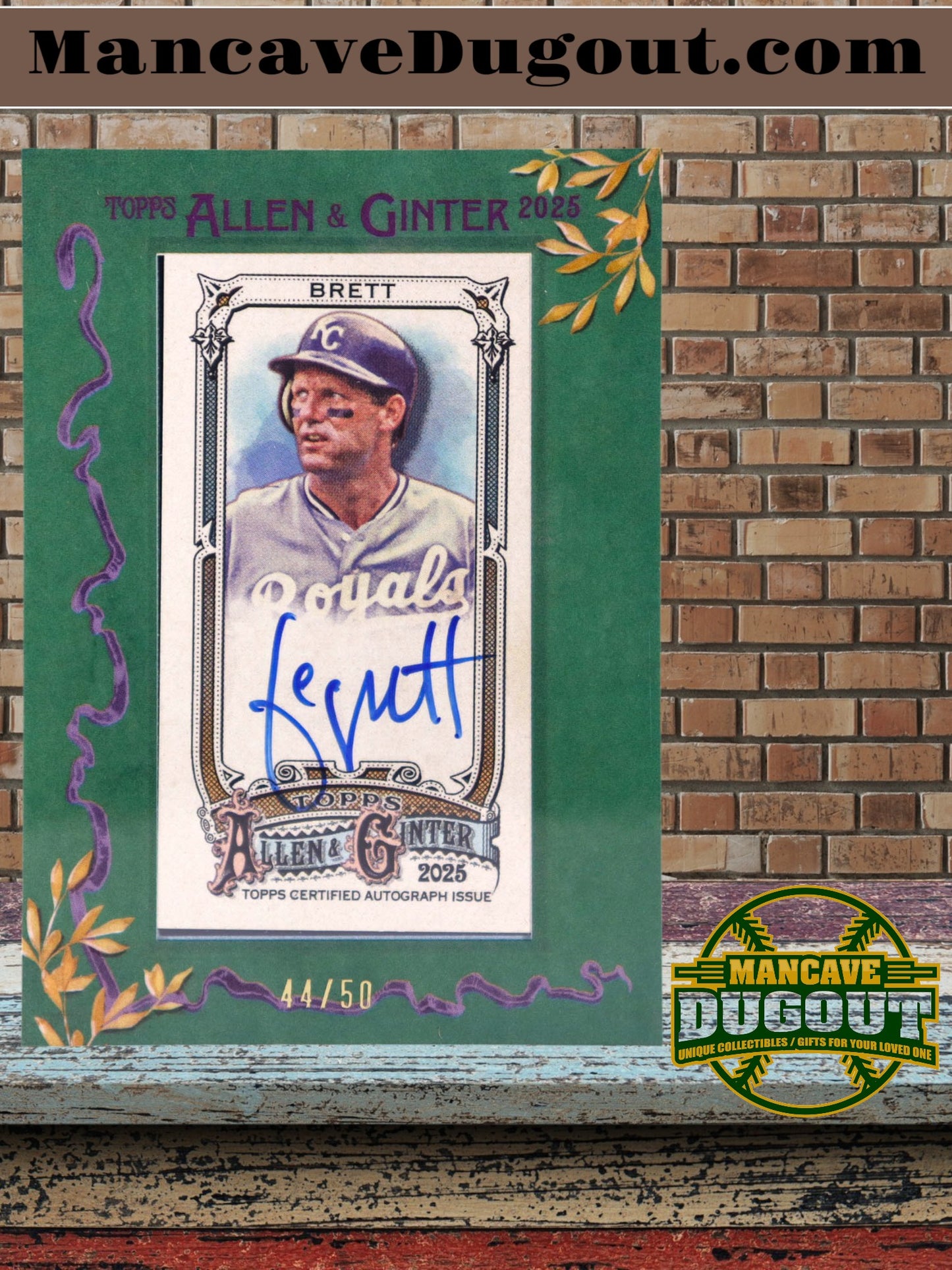 George Brett — 2025 Topps Allen & Ginter - Framed Mini Autographs — Green Frame - Card #MAGB — Serial #44/50
