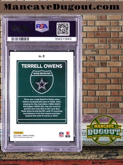 Terrell Owens — 2024 Donruss Downtown - Case Hit Insert — Card #8 - PSA 9 (Mint)