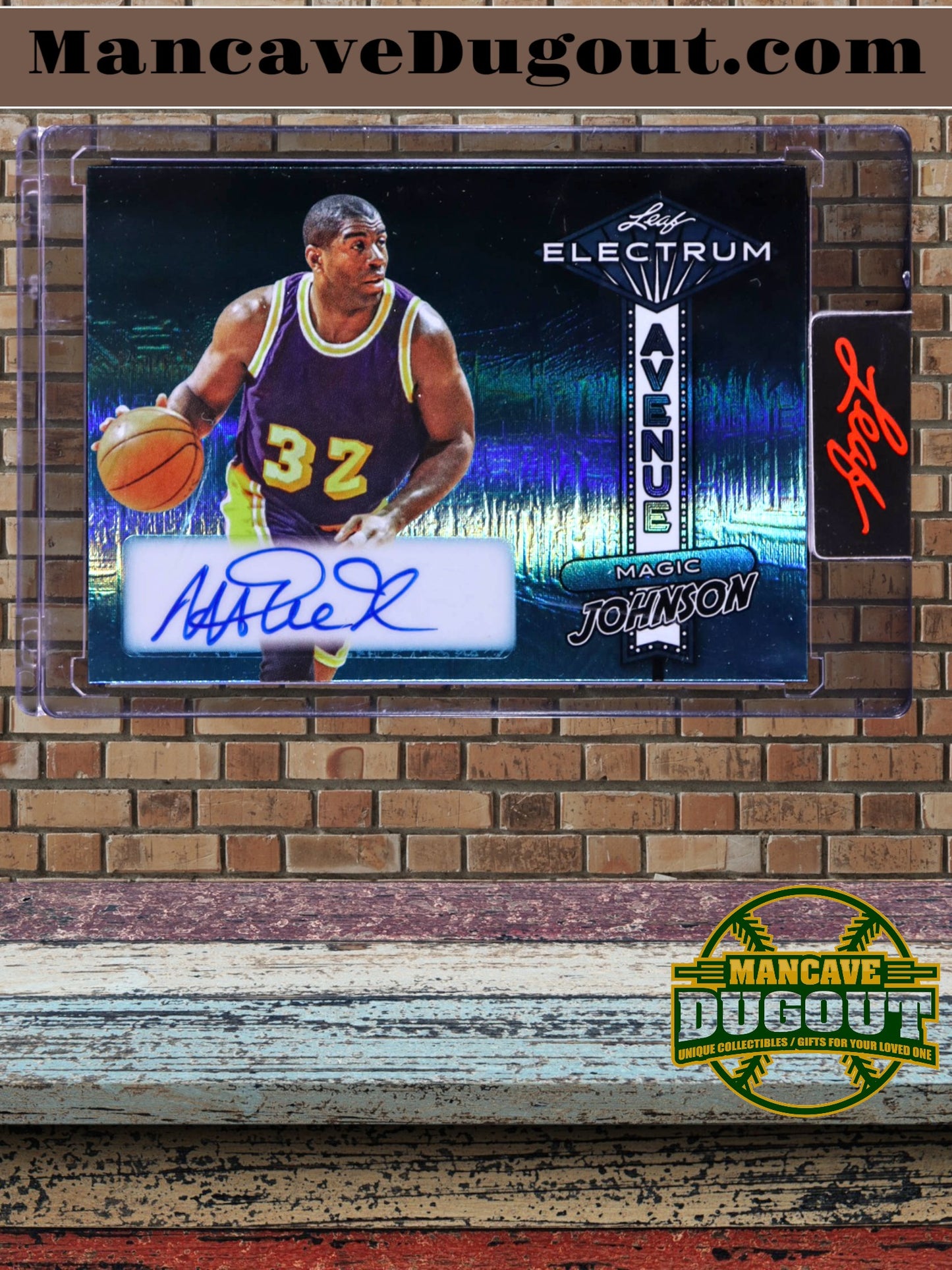 Magic Johnson—2024 Leaf Electrum Avenue - Auto Prismatic Teal Parallel-Card #EAMJ1—Serial #6/6