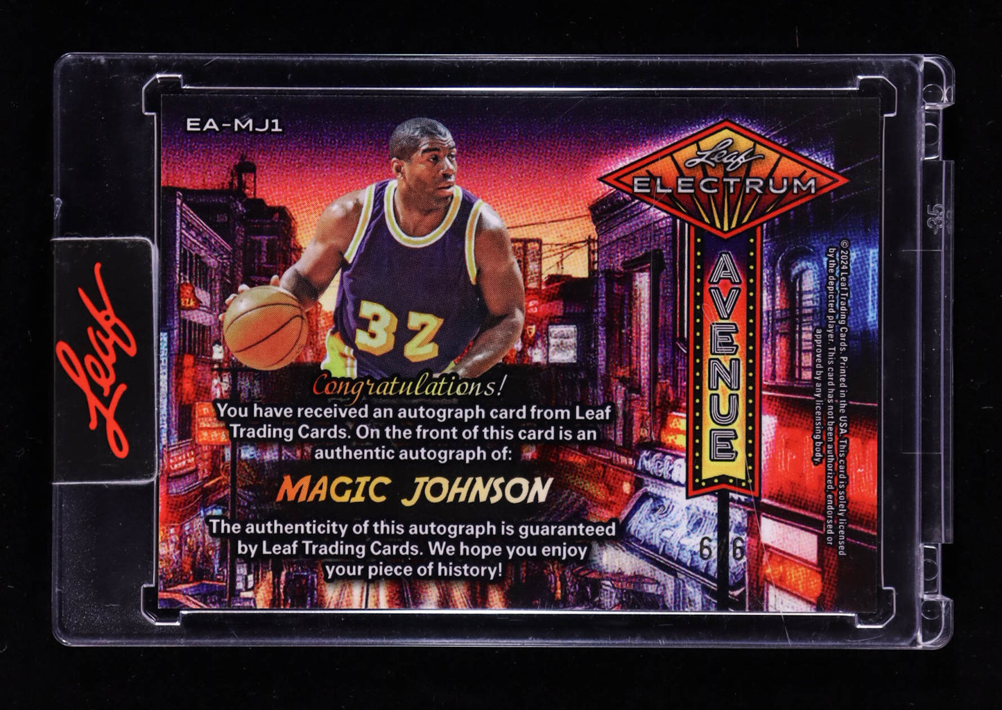 Magic Johnson—2024 Leaf Electrum Avenue - Auto Prismatic Teal Parallel-Card #EAMJ1—Serial #6/6
