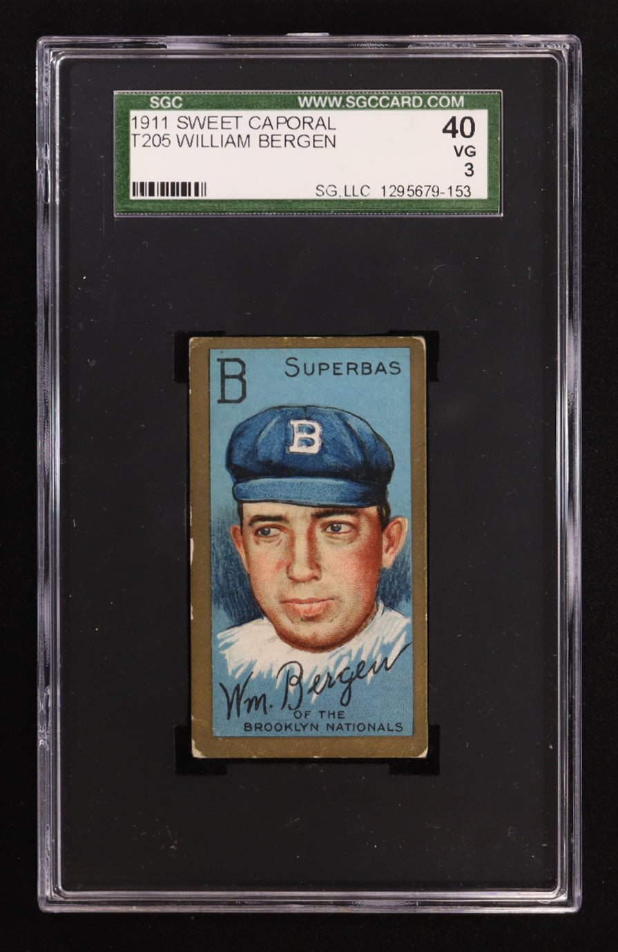 1911 T205 Gold Border – Bill Bergen #18 - SGC 3 (VG) – Classic Deadball‑Era Tobacco Issue