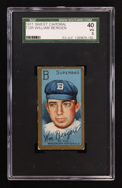 1911 T205 Gold Border – Bill Bergen #18 - SGC 3 (VG) – Classic Deadball‑Era Tobacco Issue