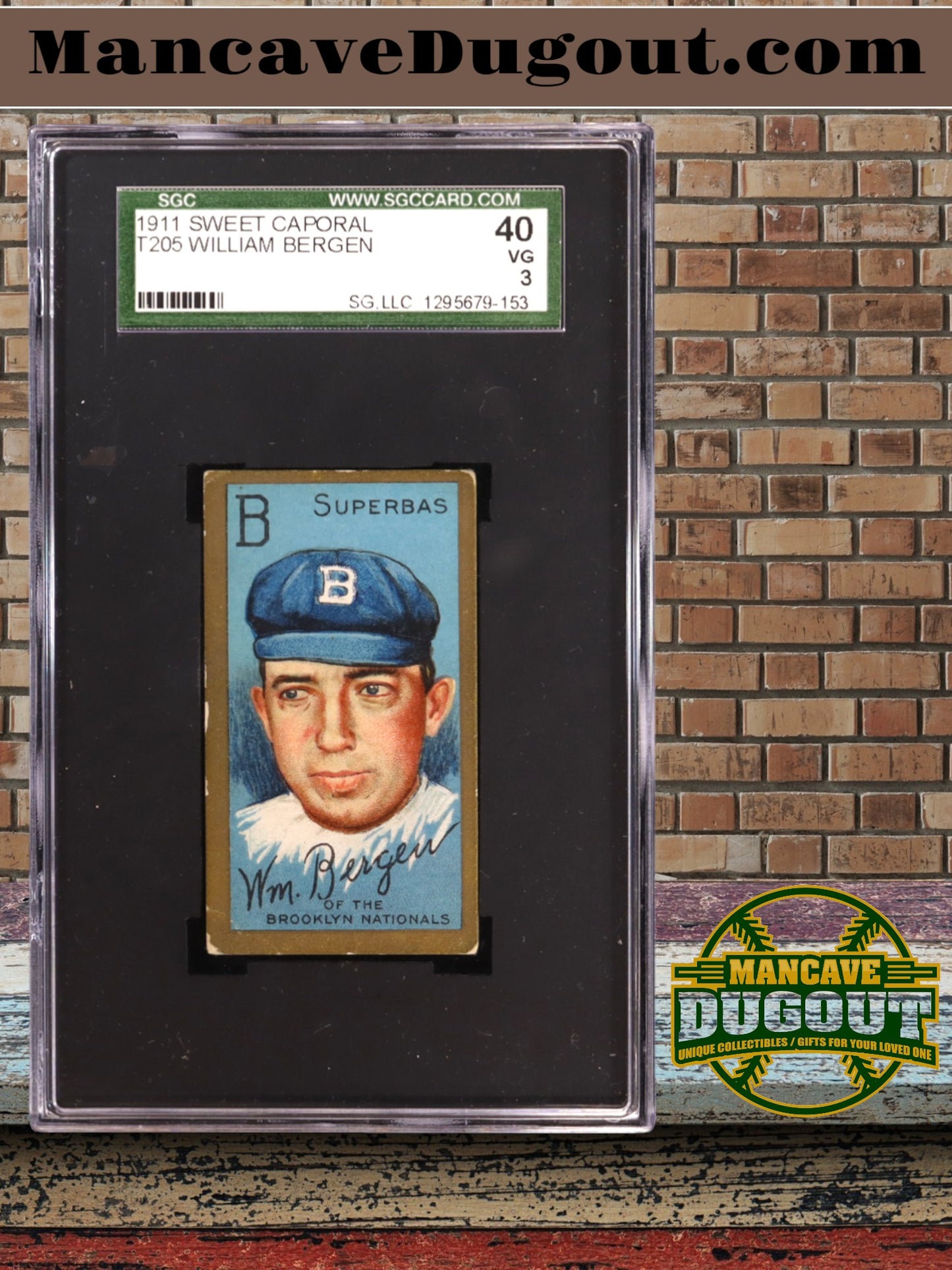 1911 T205 Gold Border – Bill Bergen #18 - SGC 3 (VG) – Classic Deadball‑Era Tobacco Issue