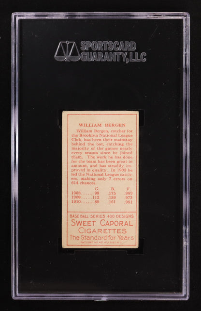 1911 T205 Gold Border – Bill Bergen #18 - SGC 3 (VG) – Classic Deadball‑Era Tobacco Issue
