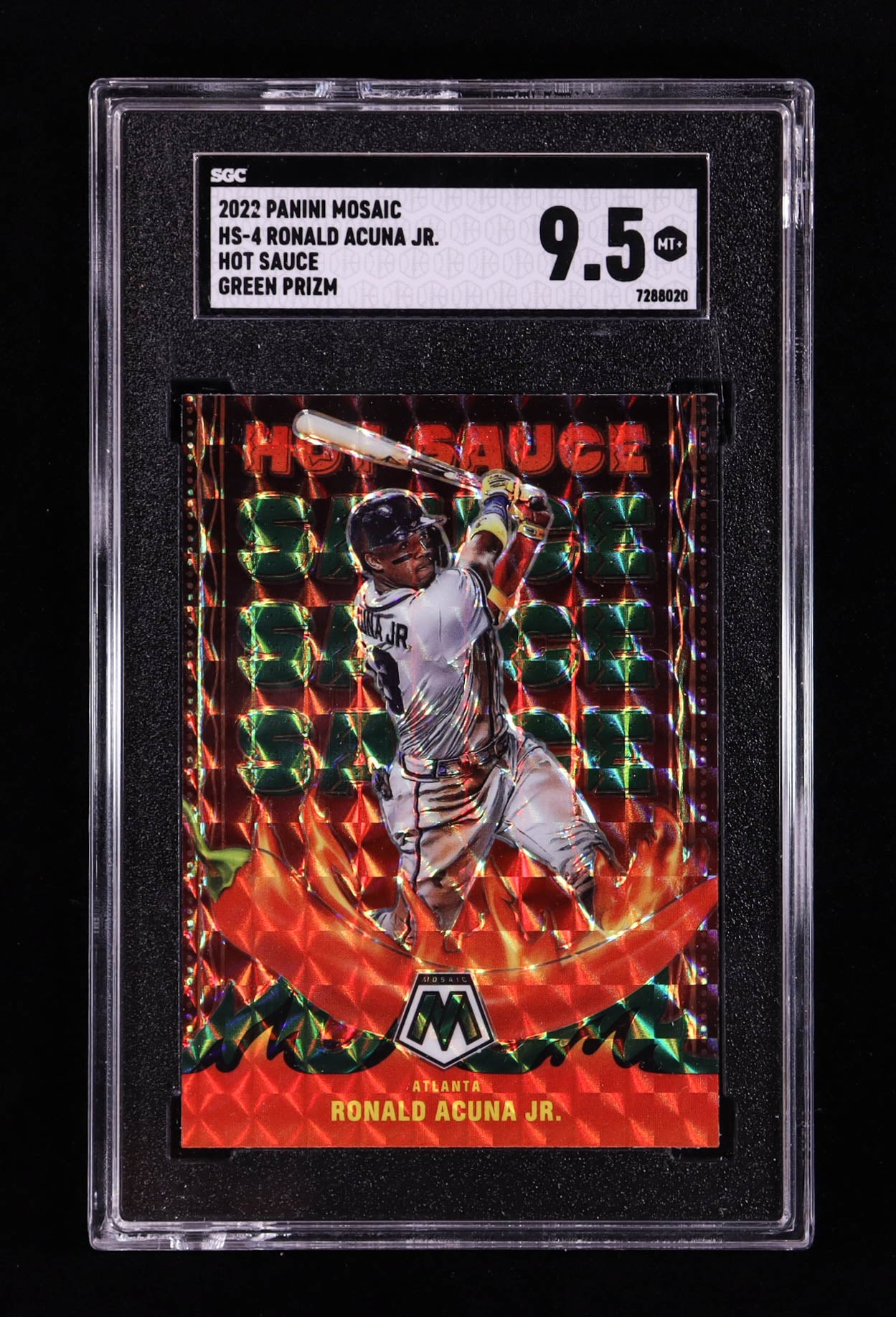 Ronald Acuña Jr. — 2022 Panini Mosaic - Hot Sauce — Mosaic Green Parallel #4 - SGC 9.5 Gem Mint