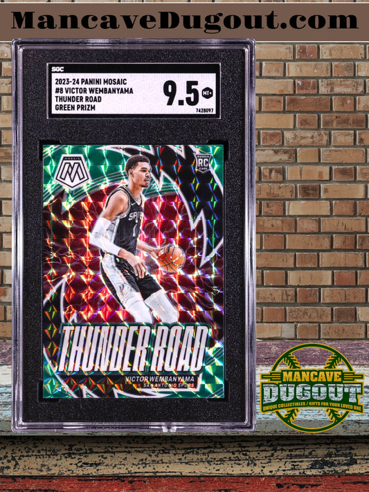 Victor Wembanyama — 2023 24 Panini Mosaic - Thunder Road — Mosaic Green Parallel   (RC) - SGC 9.5 Gem Mint