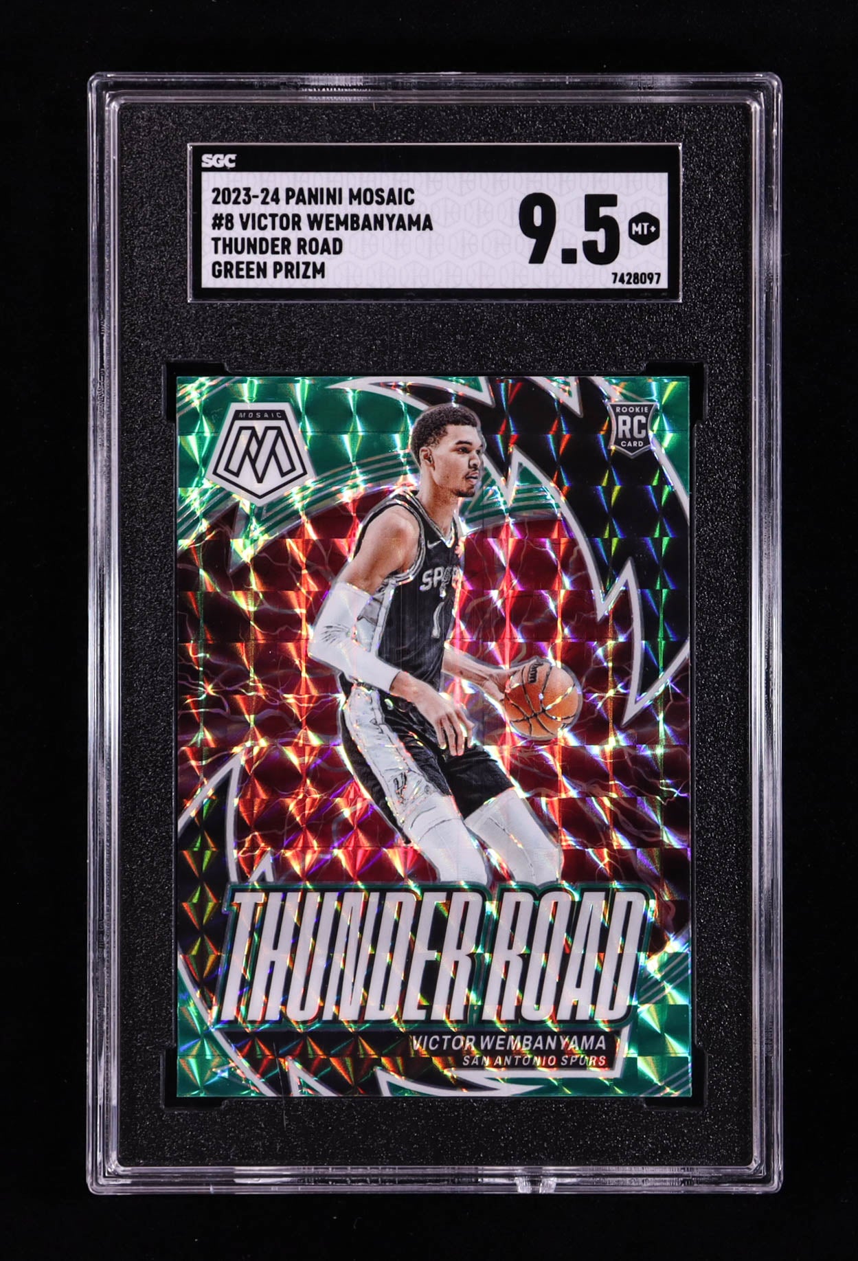 Victor Wembanyama — 2023 24 Panini Mosaic - Thunder Road — Mosaic Green Parallel   (RC) - SGC 9.5 Gem Mint