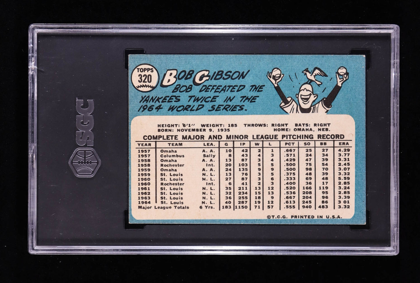 Bob Gibson — 1965 Topps #320 - SGC 4 (VG) — Hall of Fame Pitching Legend