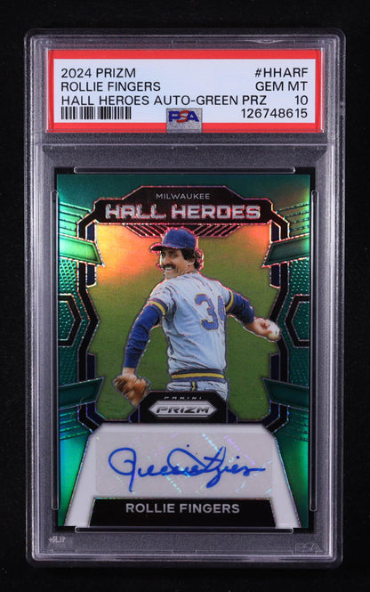 Rollie Fingers – 2024 Panini Prizm - Hall Heroes Autographs – Green Prizm #3 – PSA 10 Gem Mint