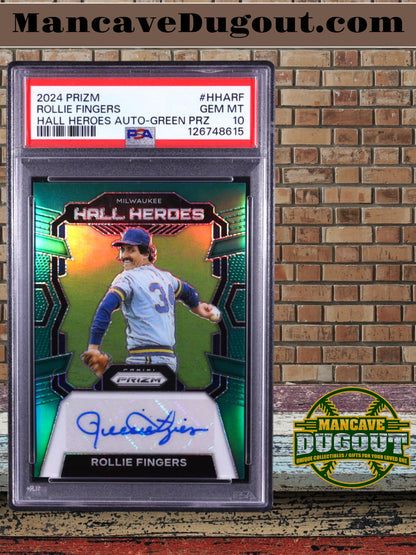 Rollie Fingers – 2024 Panini Prizm - Hall Heroes Autographs – Green Prizm #3 – PSA 10 Gem Mint