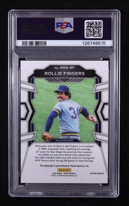 Rollie Fingers – 2024 Panini Prizm - Hall Heroes Autographs – Green Prizm #3 – PSA 10 Gem Mint