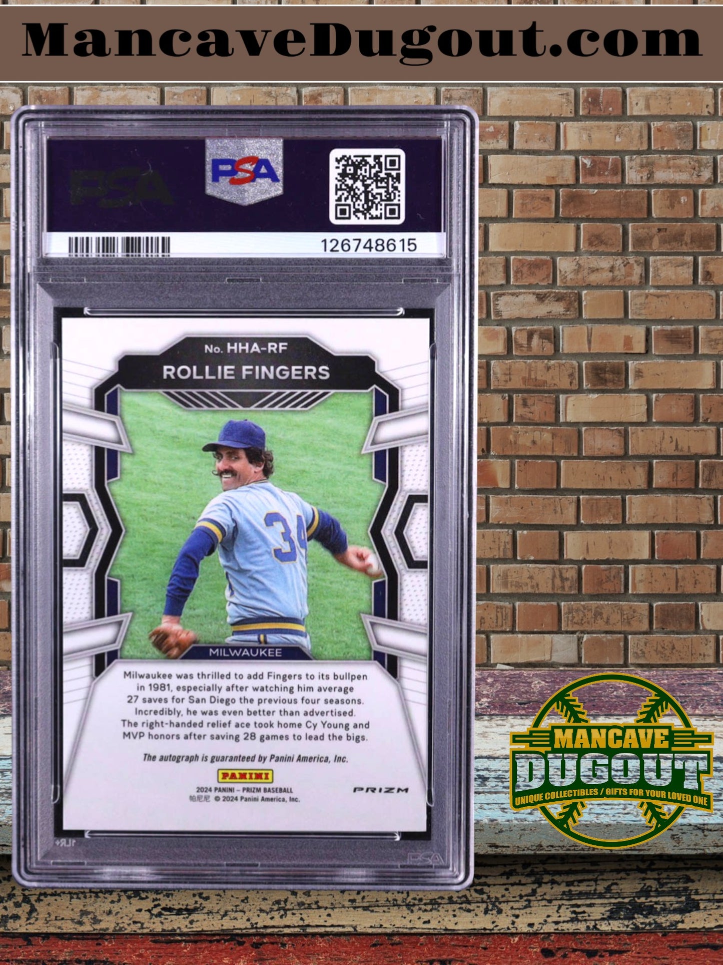 Rollie Fingers – 2024 Panini Prizm - Hall Heroes Autographs – Green Prizm #3 – PSA 10 Gem Mint