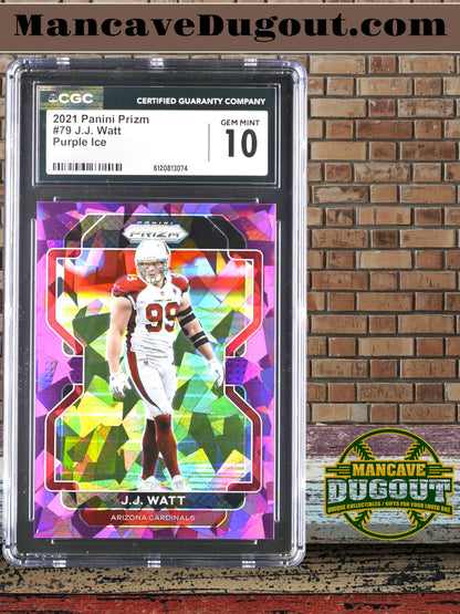 J.J. Watt — 2021 Panini Prizm - Purple Ice Parallel #79 — Serial #110/225 - CGC 10 Gem Mint