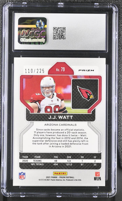 J.J. Watt — 2021 Panini Prizm - Purple Ice Parallel #79 — Serial #110/225 - CGC 10 Gem Mint