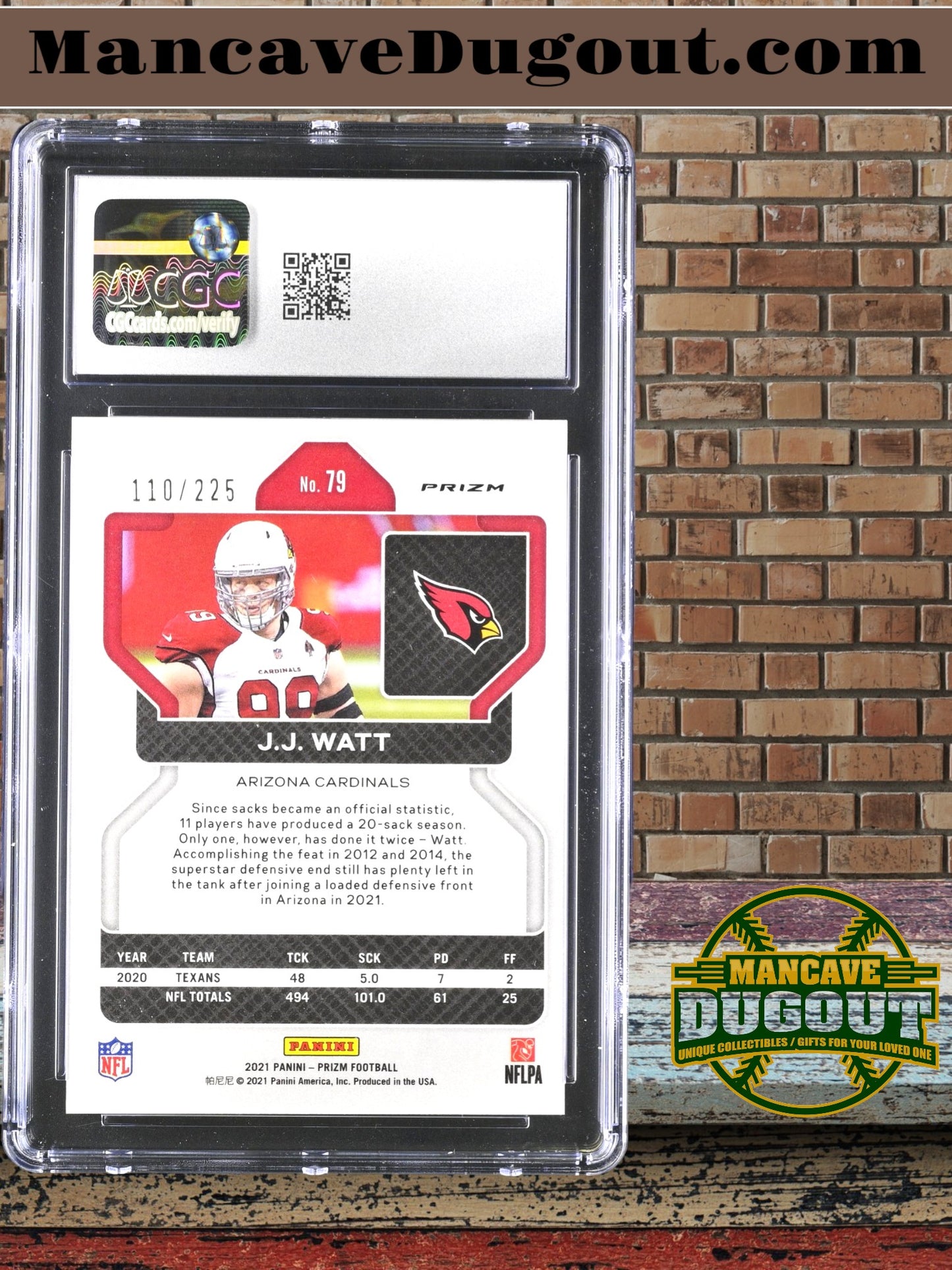 J.J. Watt — 2021 Panini Prizm - Purple Ice Parallel #79 — Serial #110/225 - CGC 10 Gem Mint