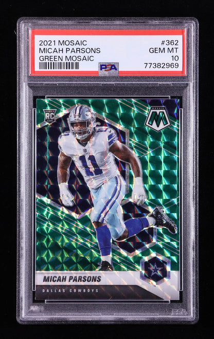 Micah Parsons — 2021 Panini Mosaic - Mosaic Green Parallel — Rookie Card #362 - PSA 10 Gem Mint