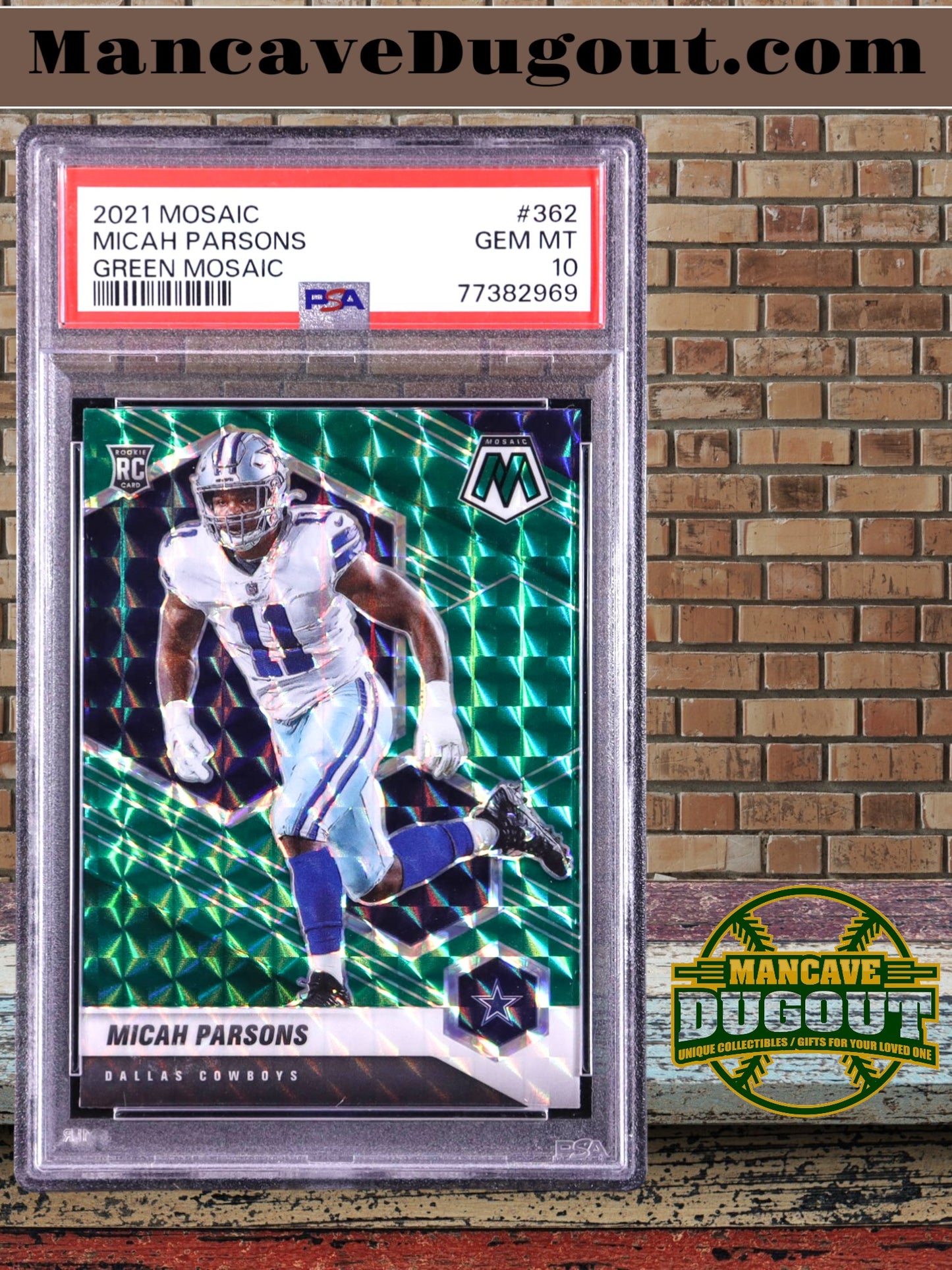 Micah Parsons — 2021 Panini Mosaic - Mosaic Green Parallel — Rookie Card #362 - PSA 10 Gem Mint