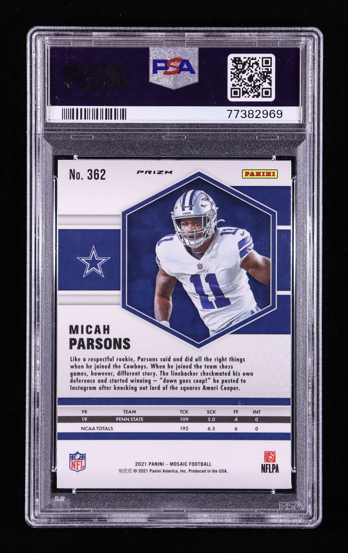 Micah Parsons — 2021 Panini Mosaic - Mosaic Green Parallel — Rookie Card #362 - PSA 10 Gem Mint