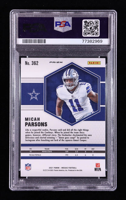 Micah Parsons — 2021 Panini Mosaic - Mosaic Green Parallel — Rookie Card #362 - PSA 10 Gem Mint