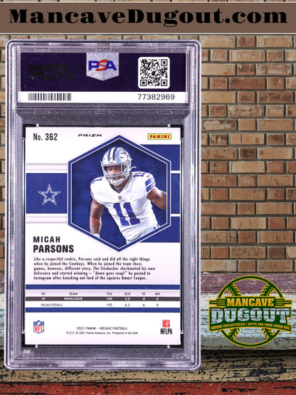Micah Parsons — 2021 Panini Mosaic - Mosaic Green Parallel — Rookie Card #362 - PSA 10 Gem Mint
