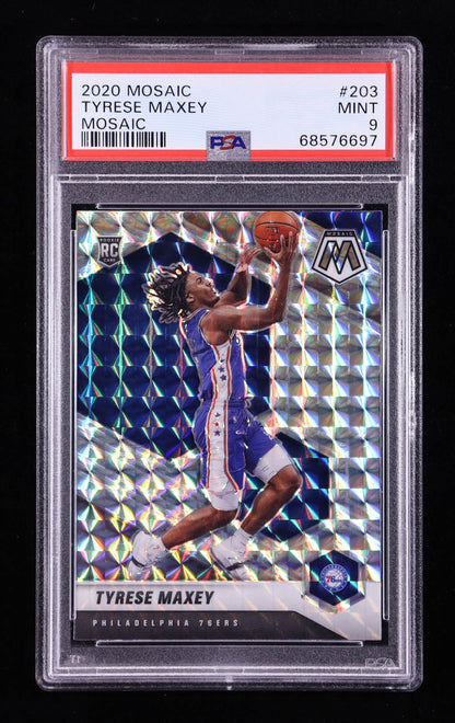 Tyrese Maxey — 2020 21 Panini Mosaic - Mosaic Base Rookie Card #203 - PSA 9 (Mint)