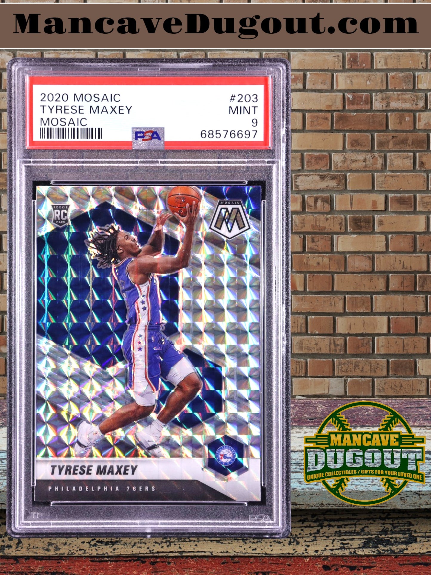Tyrese Maxey — 2020 21 Panini Mosaic - Mosaic Base Rookie Card #203 - PSA 9 (Mint)