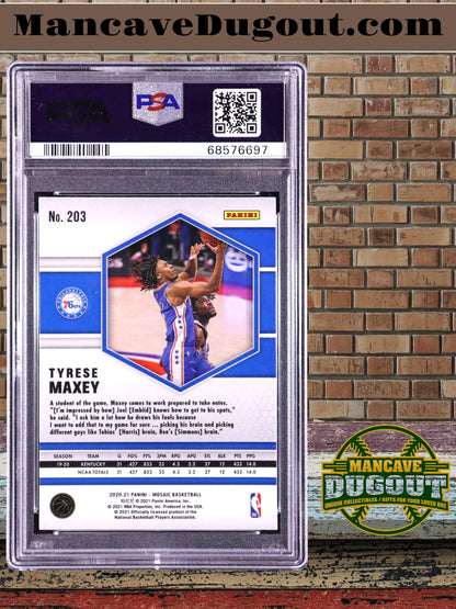 Tyrese Maxey — 2020 21 Panini Mosaic - Mosaic Base Rookie Card #203 - PSA 9 (Mint)