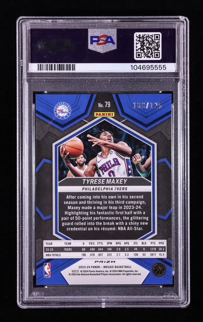 Tyrese Maxey — 2023 24 Panini Mosaic - Mosaic Ice Parallel #79 — Serial #109/125 - PSA 9 (Mint)