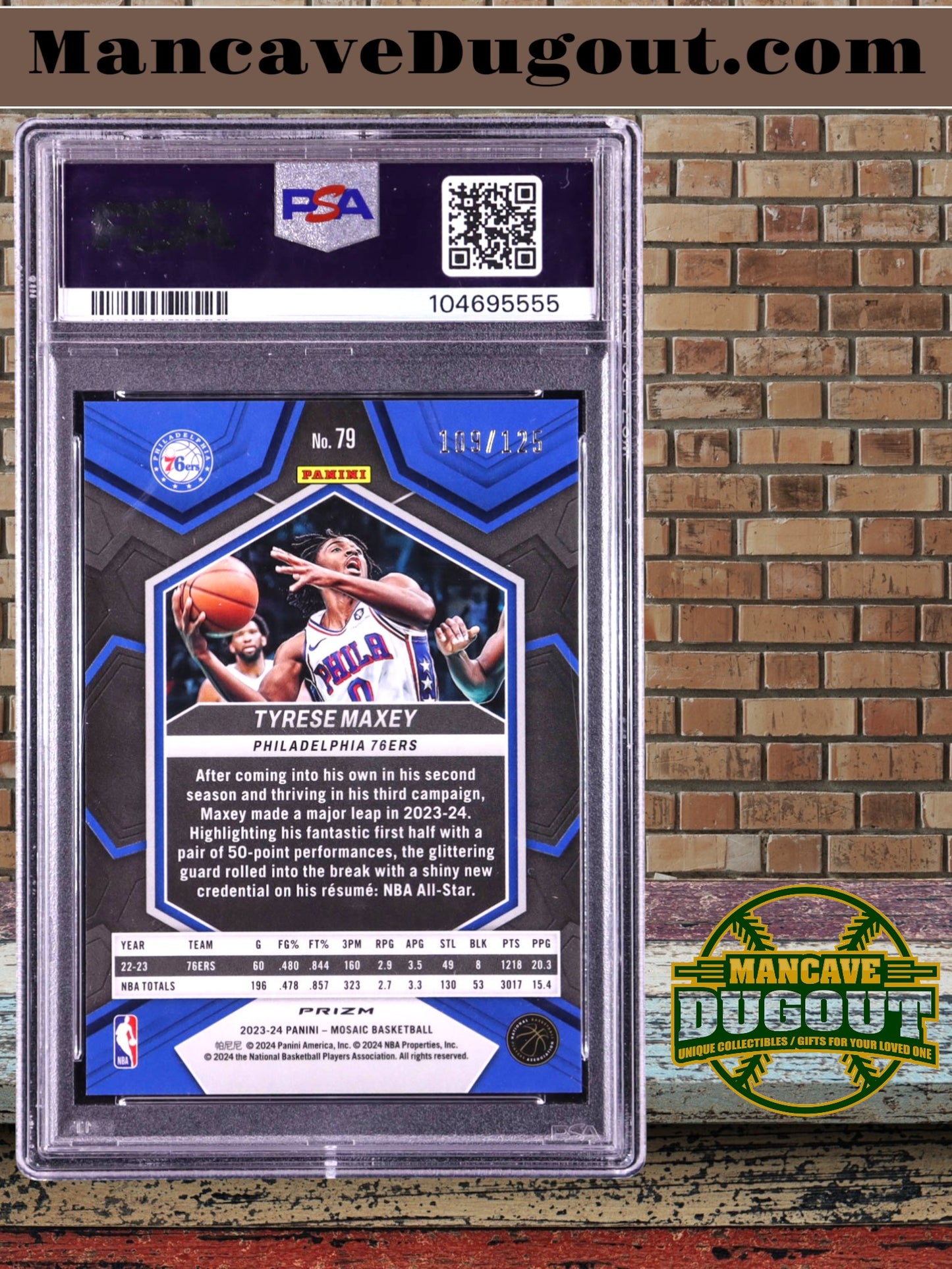 Tyrese Maxey — 2023 24 Panini Mosaic - Mosaic Ice Parallel #79 — Serial #109/125 - PSA 9 (Mint)
