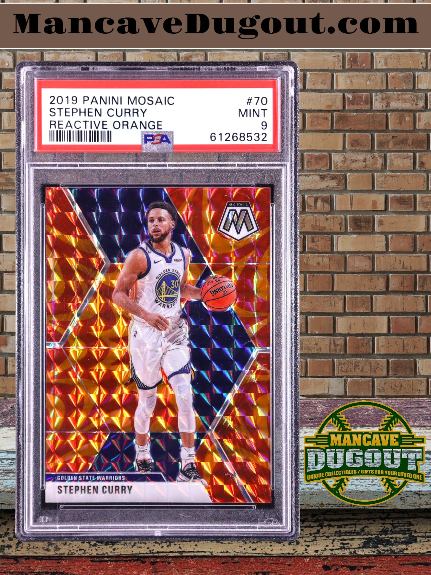 Stephen Curry — 2019 20 Panini Mosaic - Mosaic Orange Reactive Parallel #70 - PSA 9 (Mint)