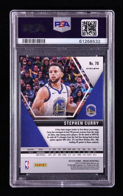 Stephen Curry — 2019 20 Panini Mosaic - Mosaic Orange Reactive Parallel #70 - PSA 9 (Mint)