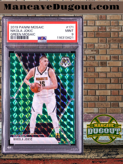 Nikola Jokić — 2019 20 Panini Mosaic - Mosaic Green Parallel #171 - PSA 9 (Mint)