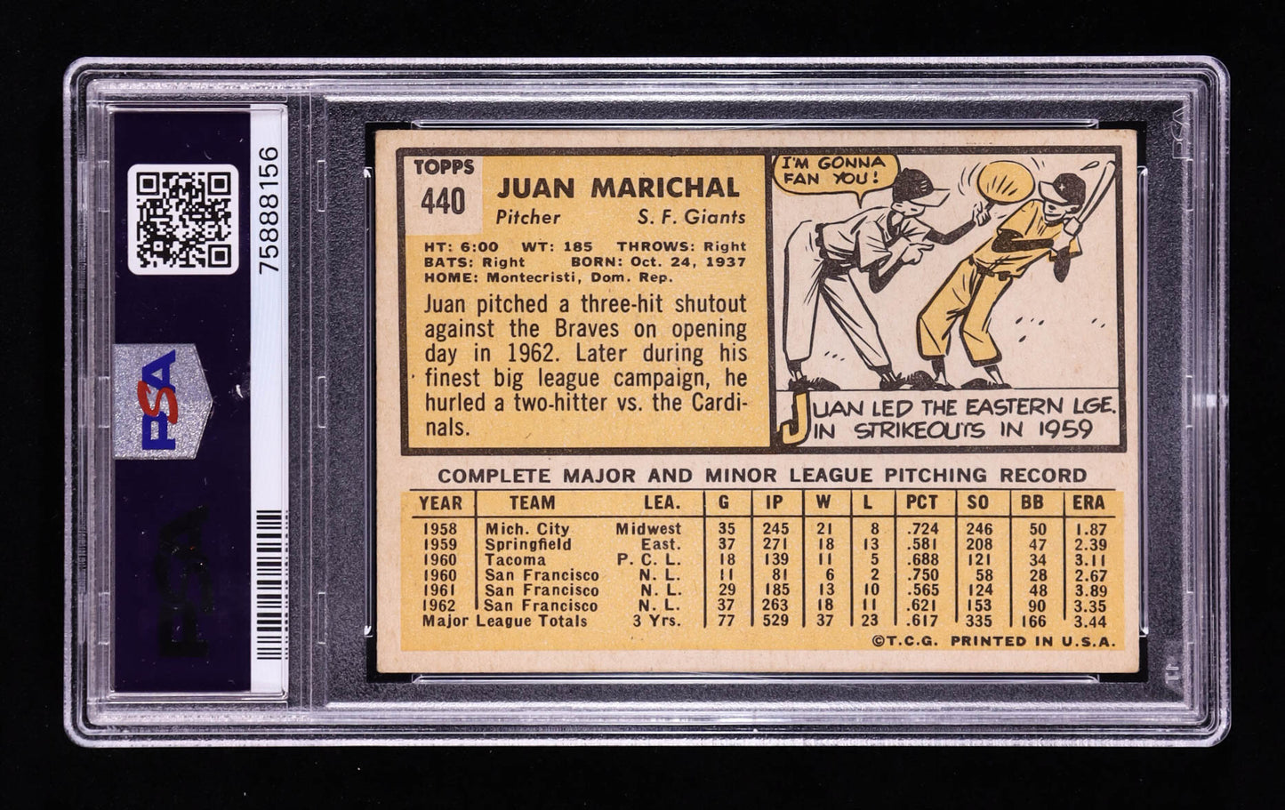 Juan Marichal — 1963 Topps #440 - PSA 3 (VG) — Hall of Fame Pitching Great