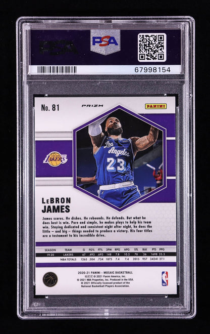 LeBron James — 2020 21 Panini Mosaic - Mosaic Parallel #81 - PSA 10 Gem Mint