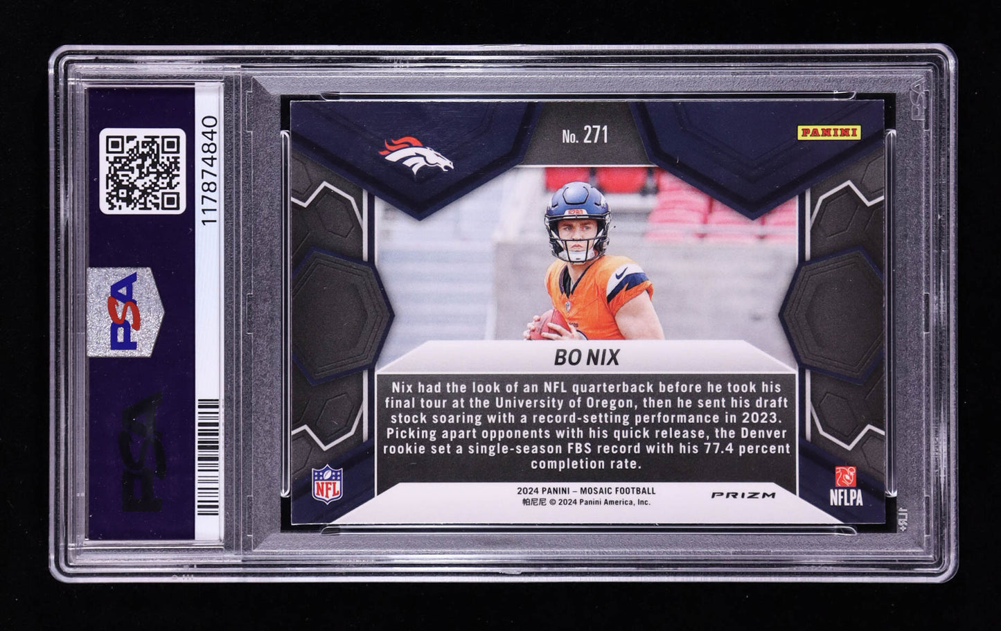 Bo Nix — 2024 Panini Mosaic - Mosaic Camo Pink Parallel — NFL Debut RC #271 - PSA 9 (Mint)