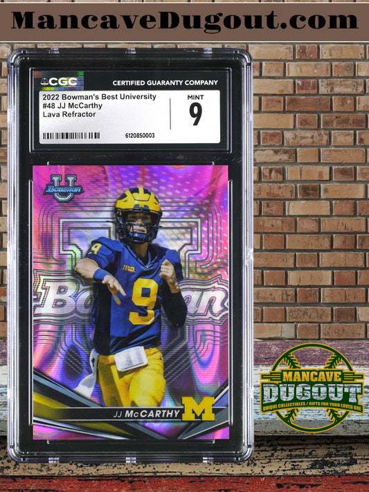 JJ McCarthy — 2022 Bowman’s Best University - Lava Refractor Parallel — Rookie Card #48 Serial #024/100 — CGC 9 (Mint)