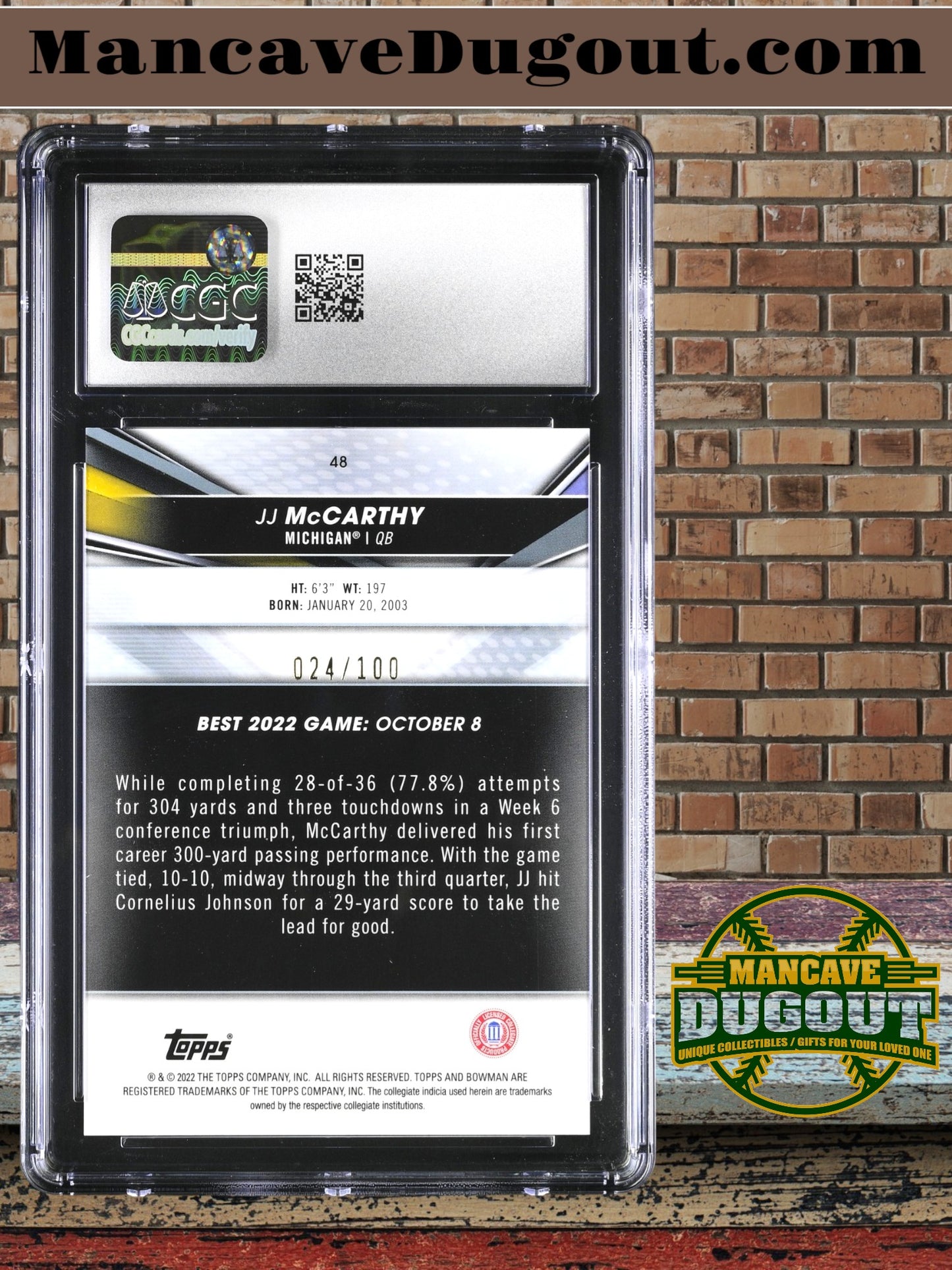 JJ McCarthy — 2022 Bowman’s Best University - Lava Refractor Parallel — Rookie Card #48 Serial #024/100 — CGC 9 (Mint)