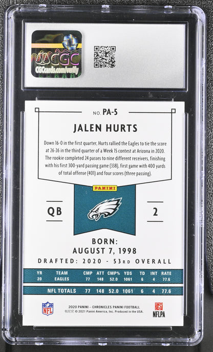 Jalen Hurts — 2020 Panini Chronicles - Panini Rookie Card #PA 5 - CGC 10 Gem Mint