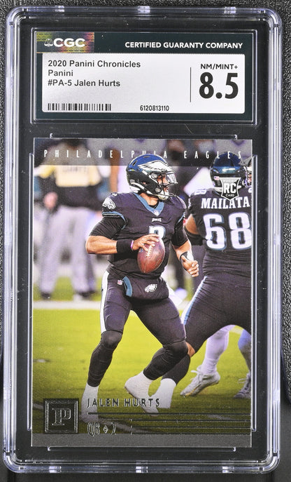 Jalen Hurts — 2020 Panini Chronicles - Panini Rookie Card #PA 5 - CGC 8.5 (Near Mint–Mint+)