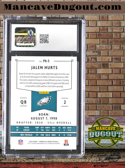 Jalen Hurts — 2020 Panini Chronicles - Panini Rookie Card #PA 5 - CGC 8.5 (Near Mint–Mint+)