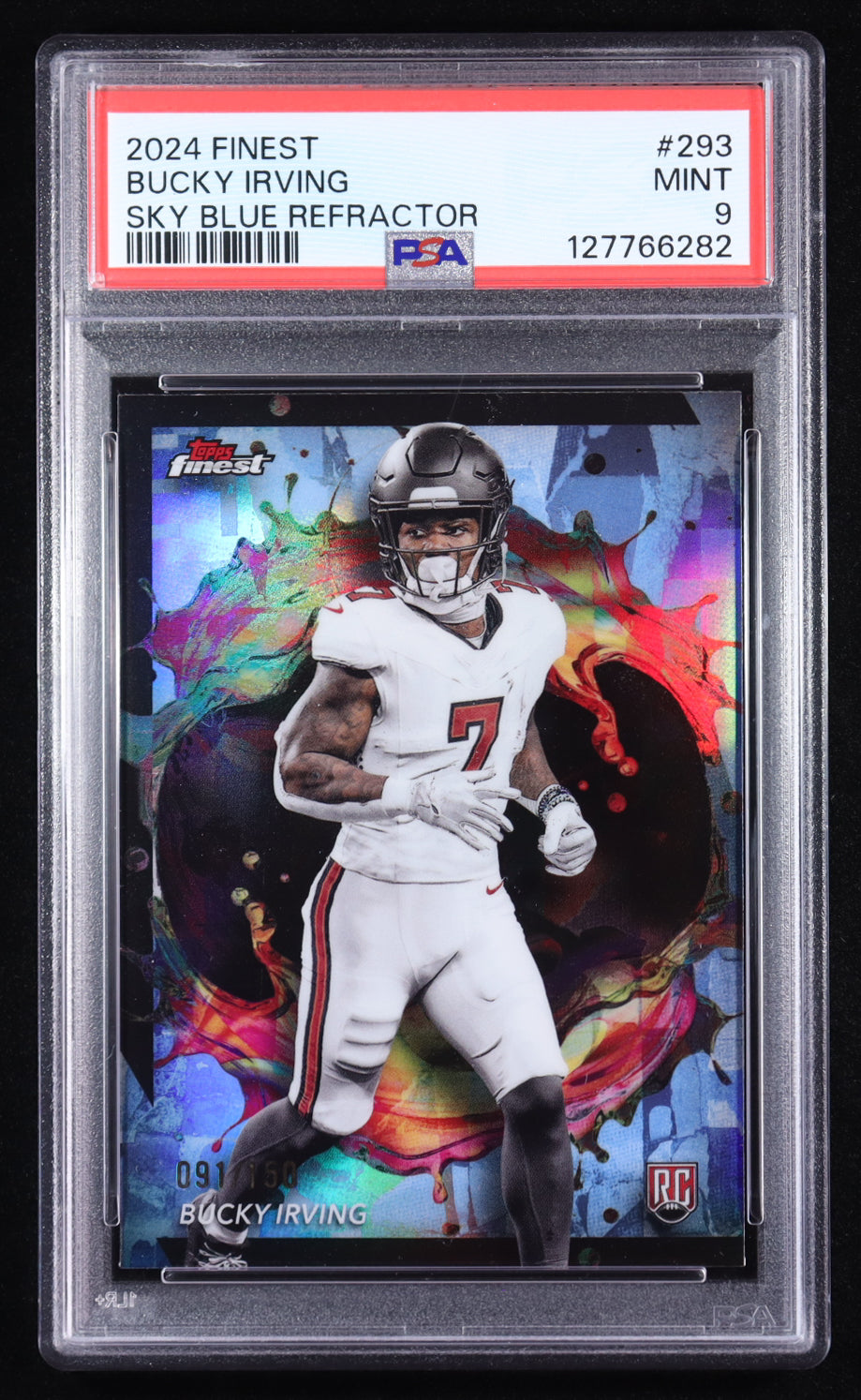 Bucky Irving – 2024 Topps Finest - Sky Blue Refractors #293 Rookie Card – #91/150 (PSA 9)