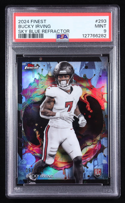 Bucky Irving – 2024 Topps Finest - Sky Blue Refractors #293 Rookie Card – #91/150 (PSA 9)